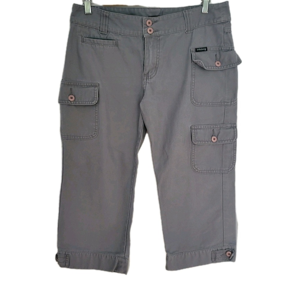 Billabong Juniors Gray Cotton Knee Length Cargo Capri's Size 9 Summer Y2K